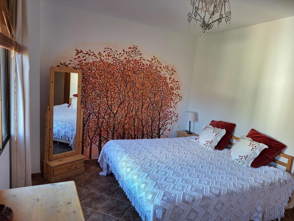 a bedroom with a bed and a large mirror at Casa Madre Amada in Candelaria