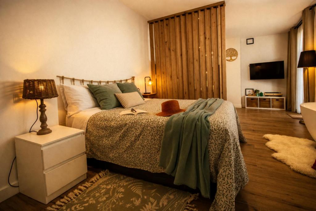 a bedroom with a bed and a television in it at Private Loft Sant Celoni, Montseny, Barcelona in Sant Celoni