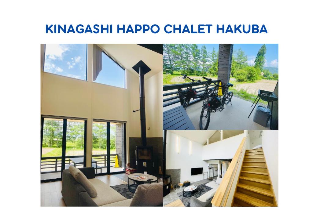 a collage of photos of a living room and a house at Kinagashi Happo Chalet East in Hakuba