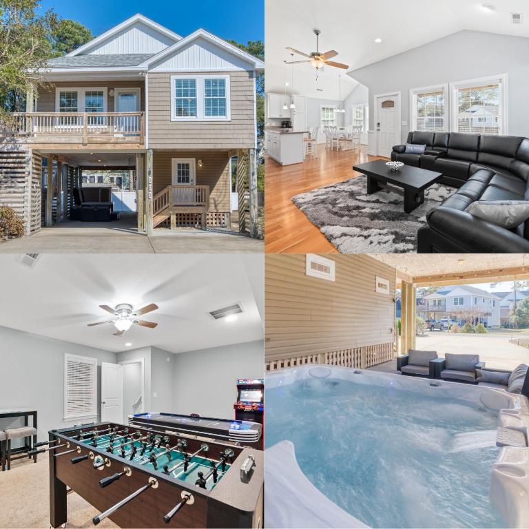 a collage of photos of a house with a pool at Ocean Dream in Kill Devil Hills