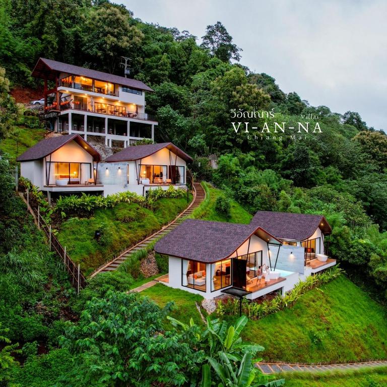 an aerial view of a villa in the forest at Vianna Villas Chiangmai in Mae Rim