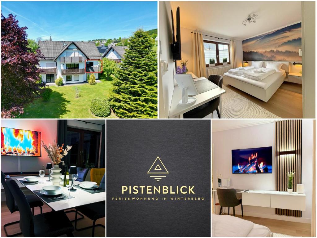 a collage of pictures of a house with a room at Ferienwohnung Pistenblick in Winterberg