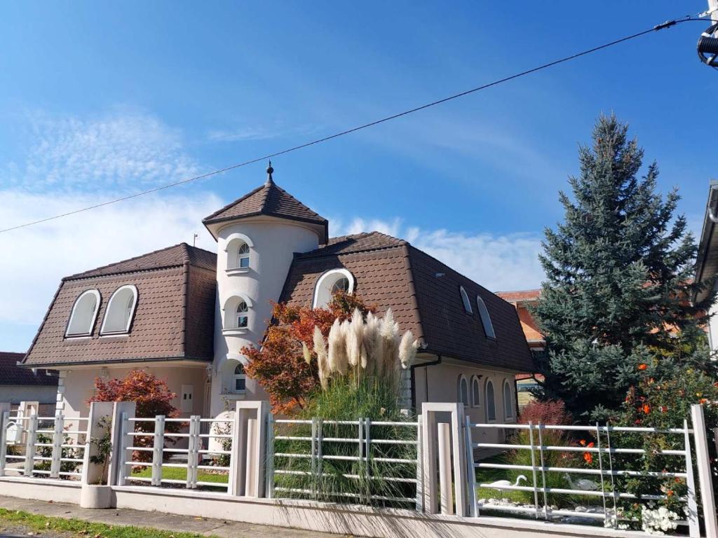 a house with a white fence in front of it at Villa Acer in Novi Sad