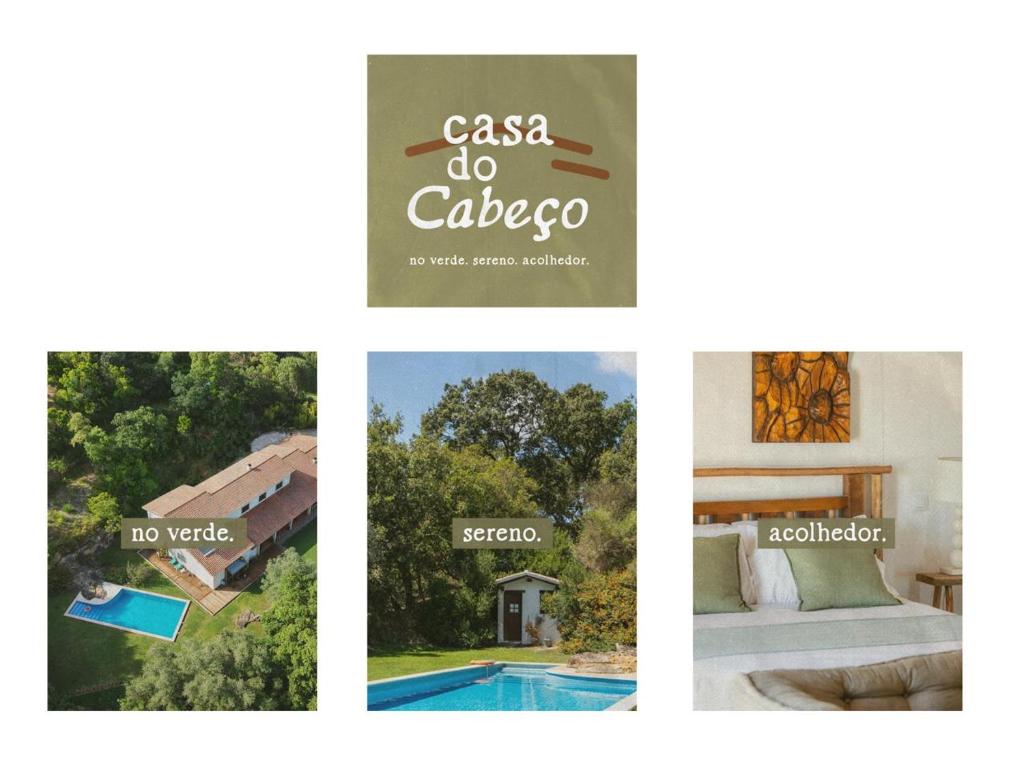 a collage of three pictures of a house and a pool at Casa do Cabeço in Maiorga