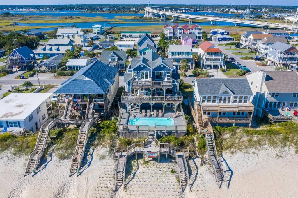 an aerial view of a house on the beach at Tipsy Turtle South-bOceanfront Oasis - Dog Friendly - Pool in Surf City