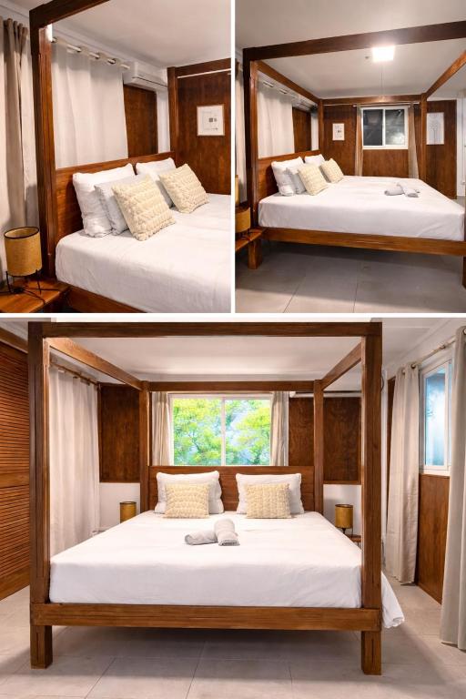 two different views of a bedroom with two beds at Zabitant Lodge Éliane in Vieux-Habitants