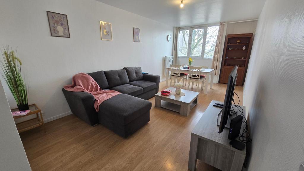 a living room with a couch and a table at Appartement proche Lille in Mons-en-Baroeul