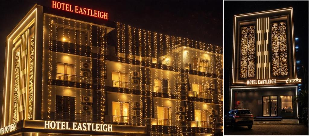 a building with lights on the side of it at Hotel Eastleigh in Ludhiana