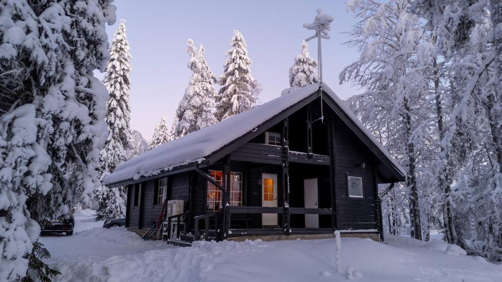 a log cabin in the snow with trees at Syötekätkö in Syöte