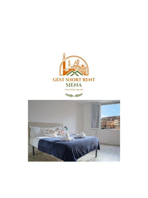 a bedroom with a bed and a sign that says guest short hotel sira at Gest Short Rent Siena 4 in Siena