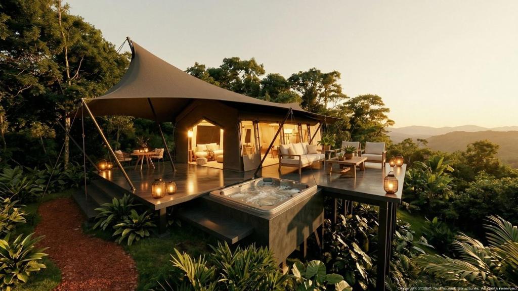 a gazebo with a hot tub in a garden at Auralta Rio Celeste I Elohi Collection in Rio Celeste