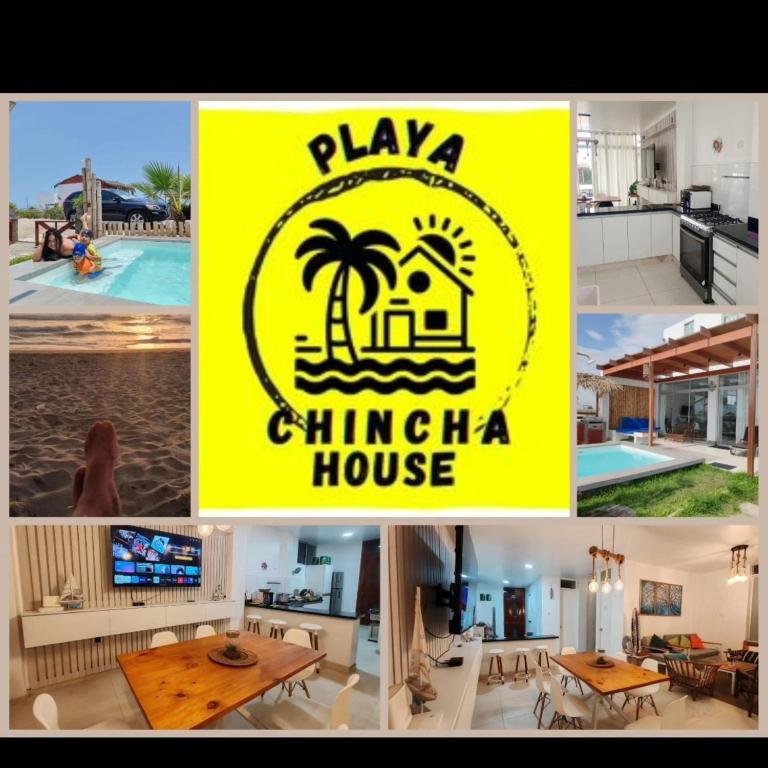 a collage of photos of a villa with a yellow sign at Casa Chincha in San Pablo