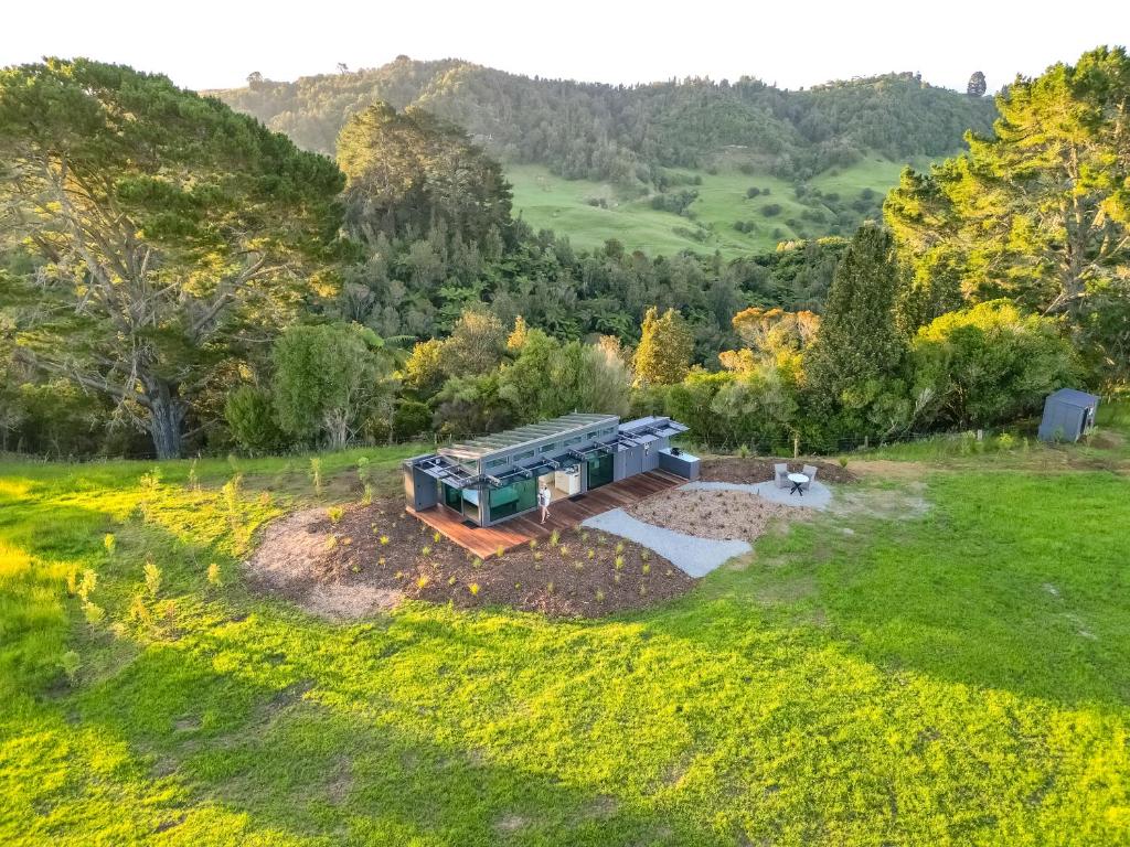 an aerial view of a camp site in a field at Matū PurePod - Waitomo in Otorohanga