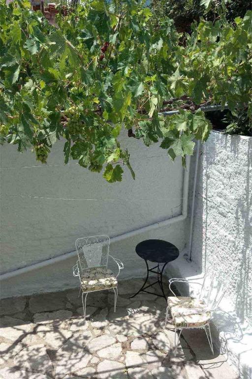 two chairs and a table under a tree at Studio Mytzela in Amaliapoli