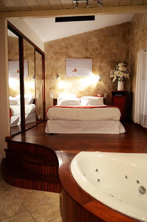 a bedroom with a bed and a bath tub in it at Bienvenue chez Sylvie in Lyon