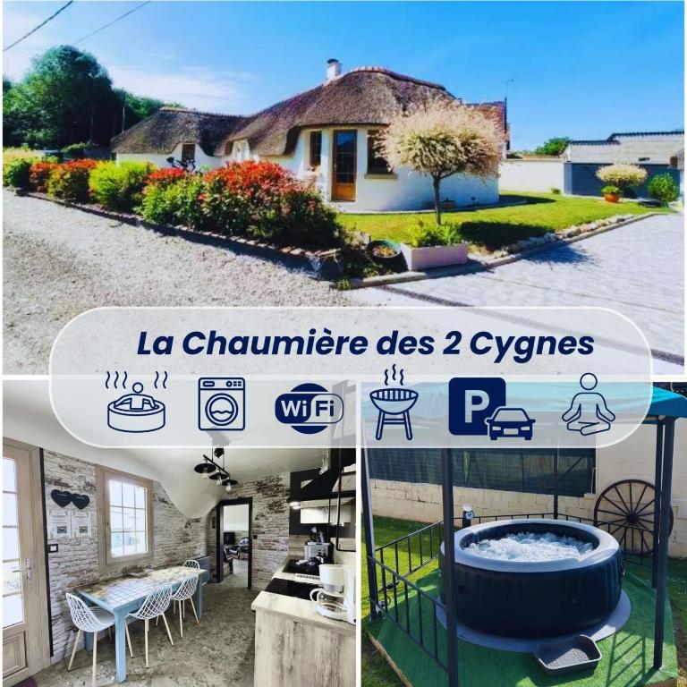 a collage of two pictures of a house at Chaumière cosy avec SPA Baie de somme in Abbeville