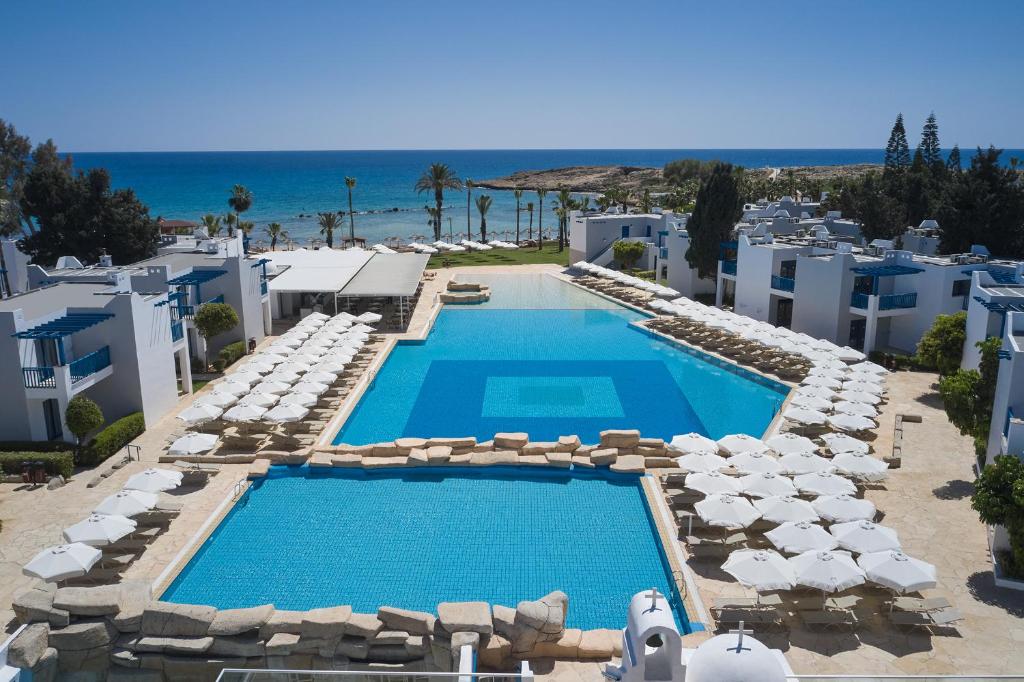 an aerial view of a resort with a swimming pool at Atlantica Callisto in Ayia Napa