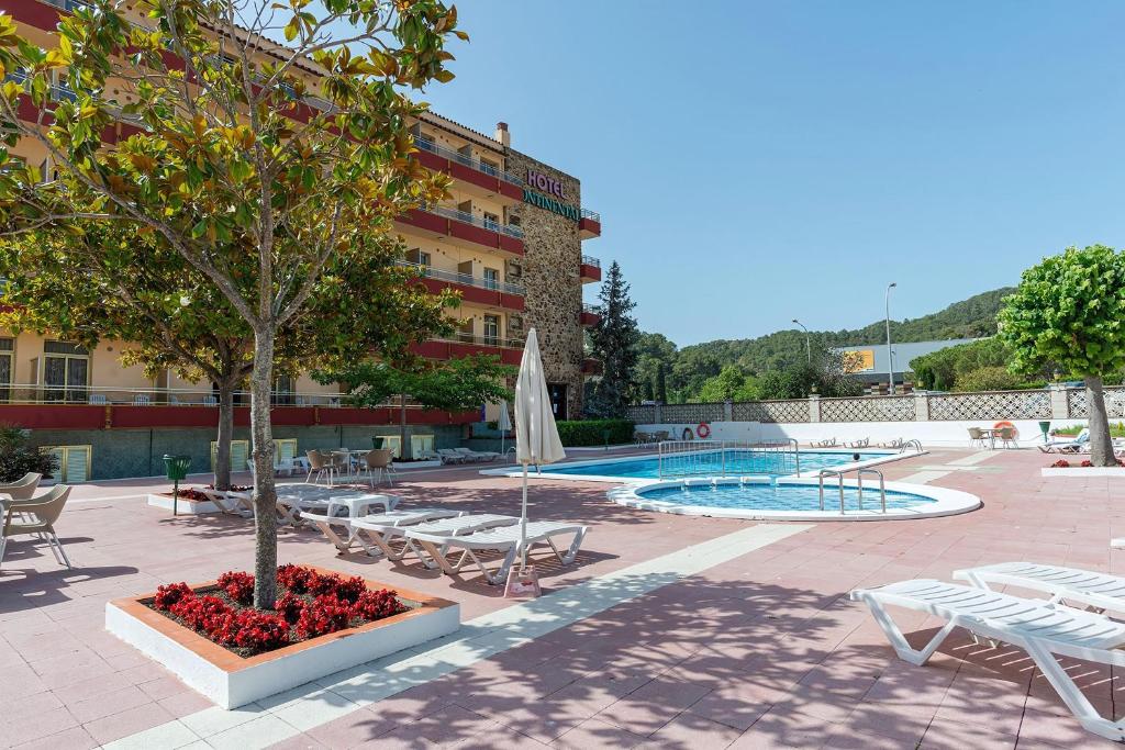 a resort with a pool and chairs and a tree at BLUESEA Continental in Tossa de Mar