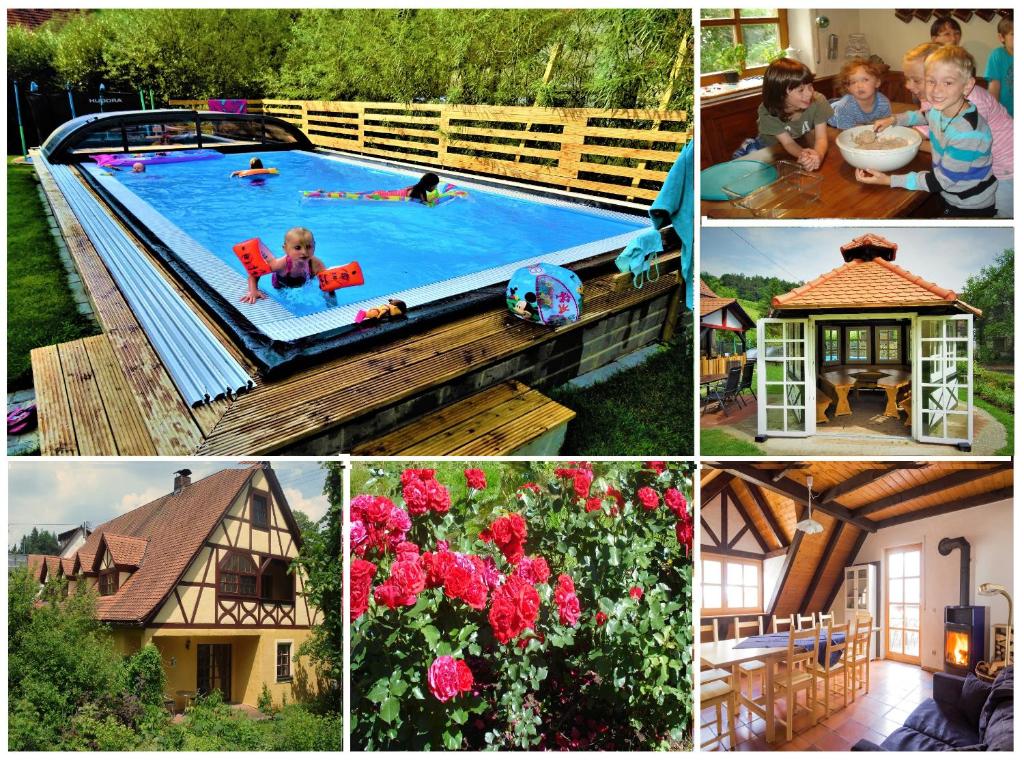 a collage of pictures of a swimming pool at Hohle Kirche in Hiltpoltstein