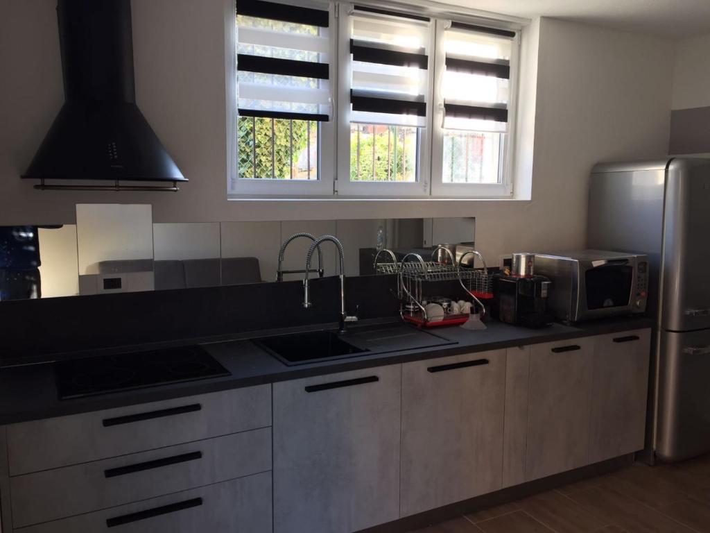 a kitchen with a sink and a refrigerator at Guest House Persico in Desenzano del Garda