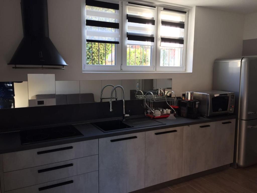 kuchnia ze zlewem i lodówką w obiekcie Guest House Persico w mieście Desenzano del Garda