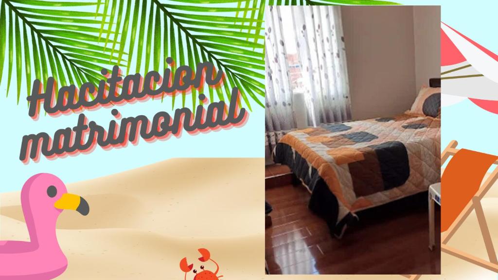 a bedroom with a pink duck and a bedroom with a bed at Hotel Valparaiso in San Antonio