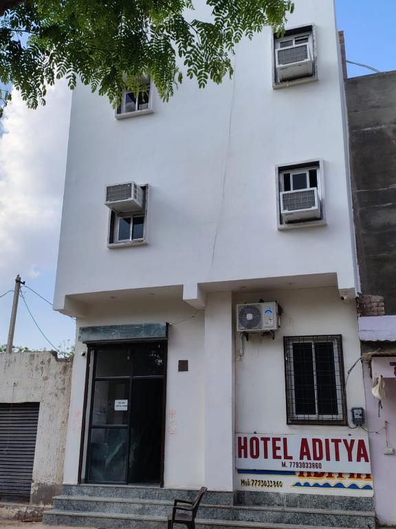 a building with a hotelalloallo sign on it at Hotel Aditya Bikaner in Deshnoke