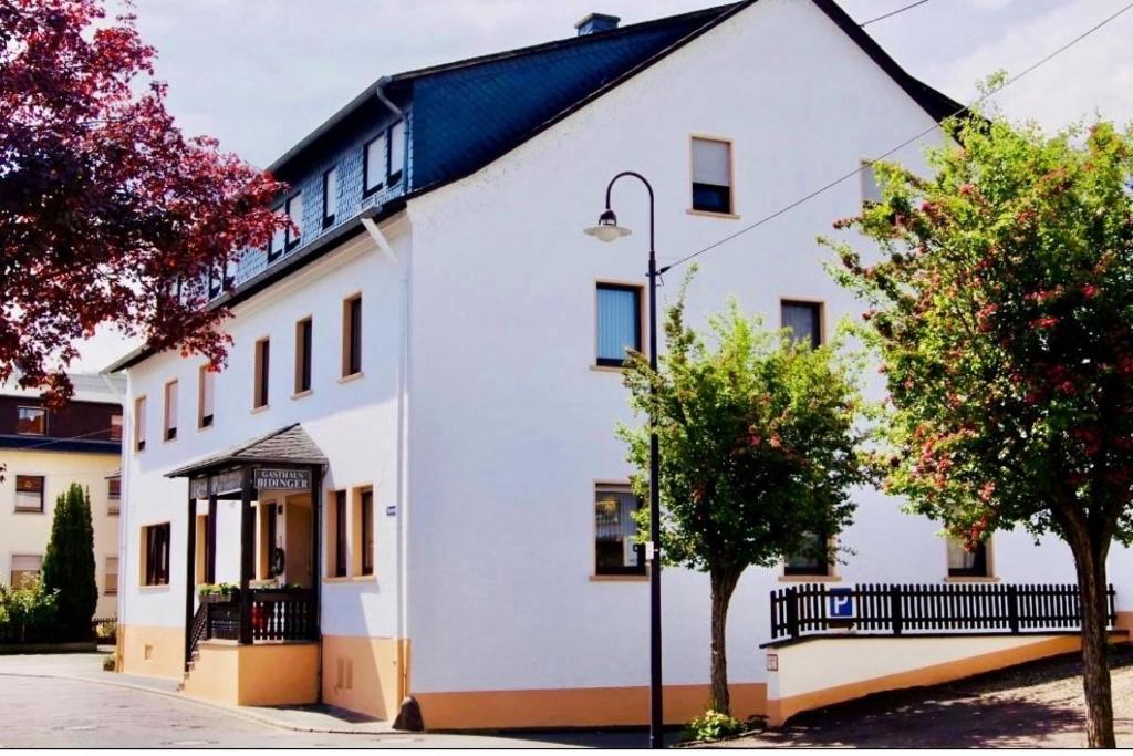 a white building with a black roof at Gasthaus Bidinger in Schoden
