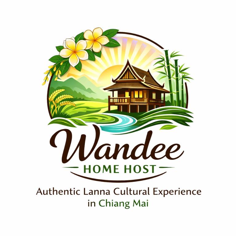 a chinese house logo with a chinese villa in the background at Wandeehomehost in Chiang Mai