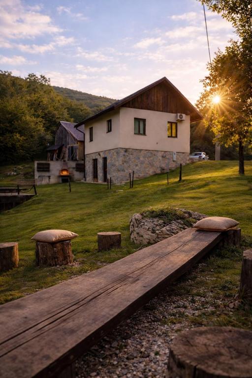 a wooden walkway in front of a house at house s&d in Otočac