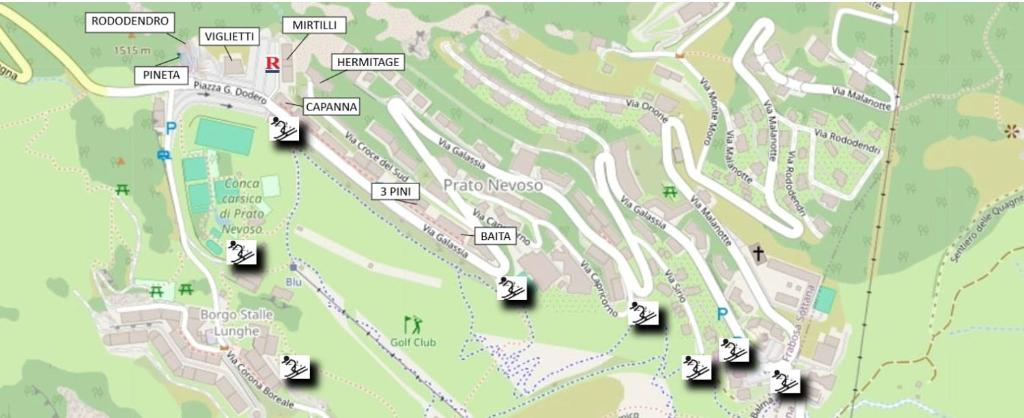 a map of a park with cars on it at Zona Portici in Prato Nevoso
