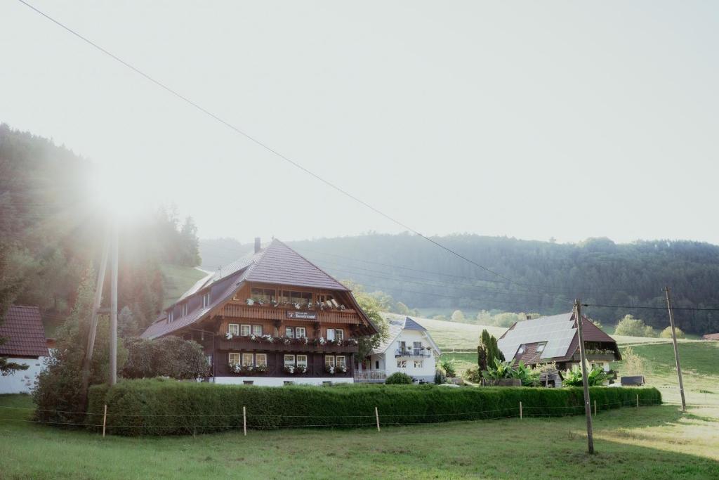 a large wooden house in the middle of a field at Hansenchristenhof in Gutach