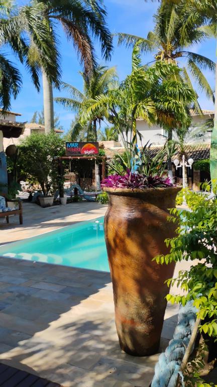 a large pot with a plant in it next to a pool at Mar e Terra Concept Pousada in Búzios