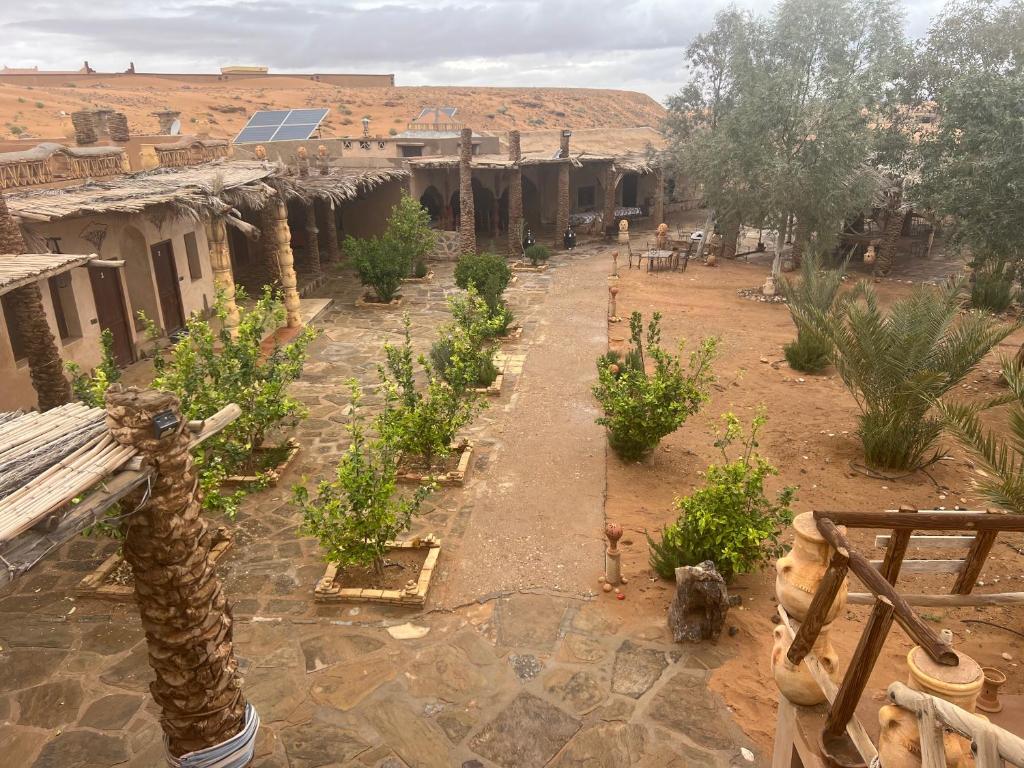 an outdoor garden with plants and trees in a village at Maison Acacias in Erfoud