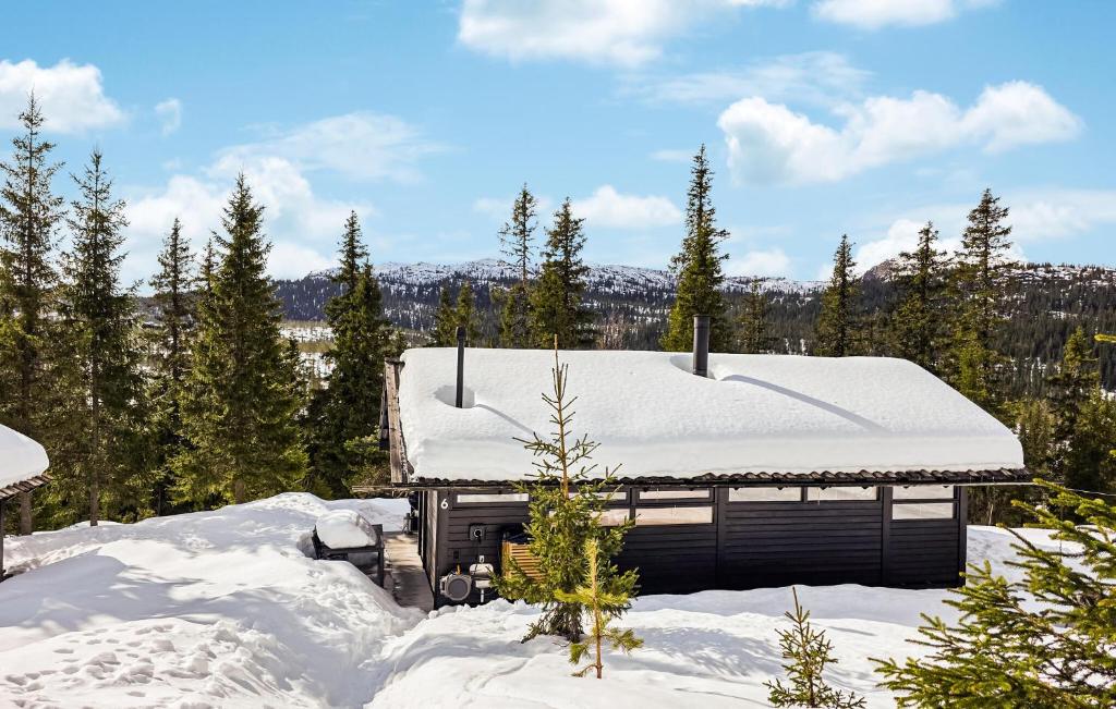 a building covered in snow with trees in the background at Amazing Home In Eggedal With Wifi in Eggedal