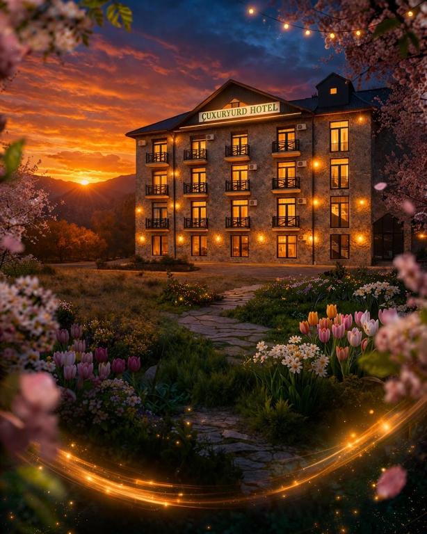 a rendering of a hotel at sunset with flowers at Chuxuryurd Hotel in Shamakhi
