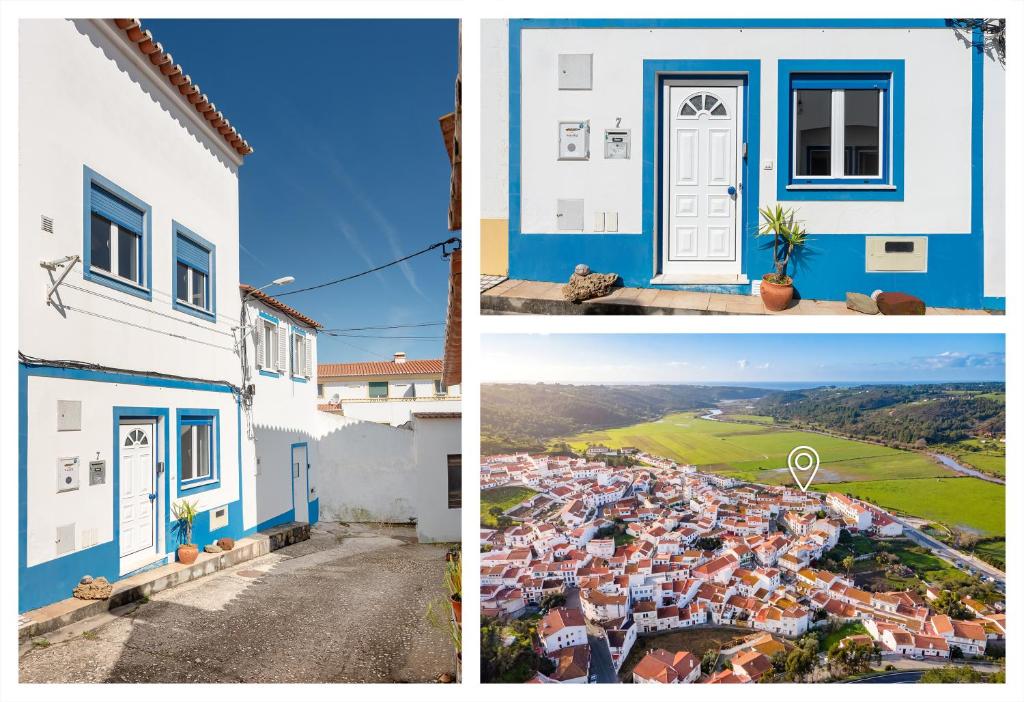 a collage of photos of a house and a town at Casa de Baixo in Odeceixe