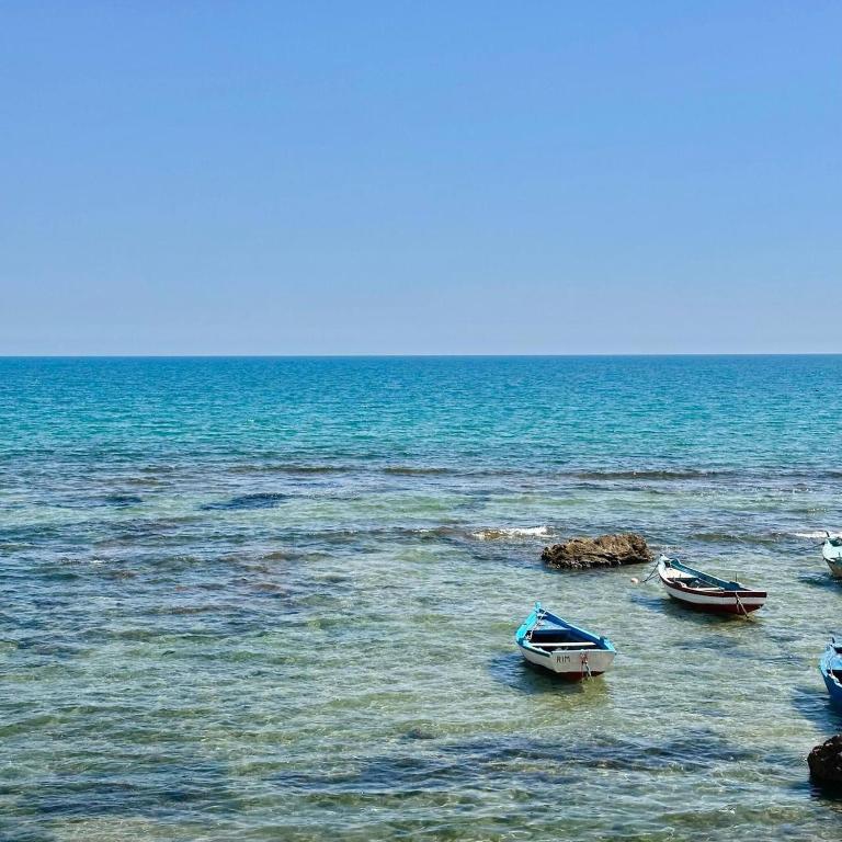 a group of boats sitting in the water at Maison Azur la Marsa plage in Tunis