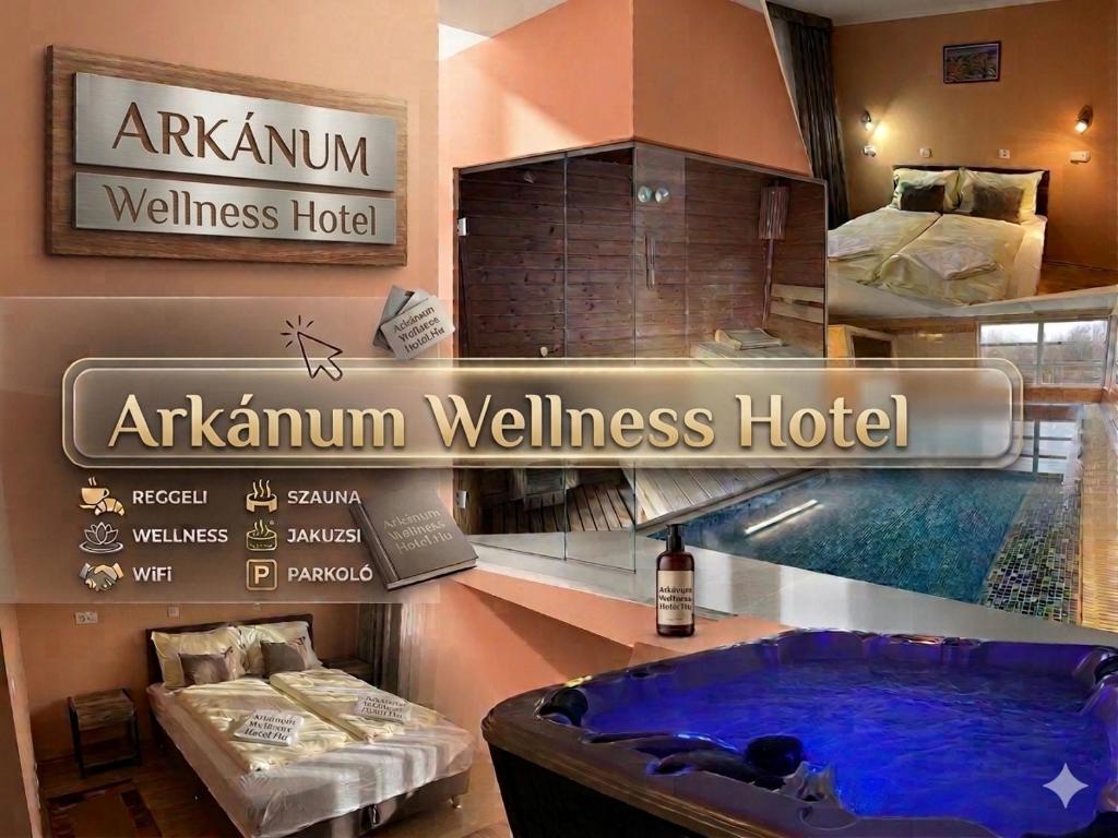 a wellness hotel with a tub in a room at Arkánum Wellness Hotel in Balatonmáriafürdő