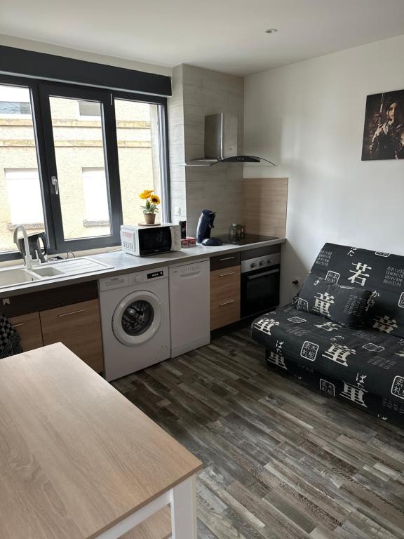 a kitchen and living room with a couch and a sink at T1 studio in Farschviller