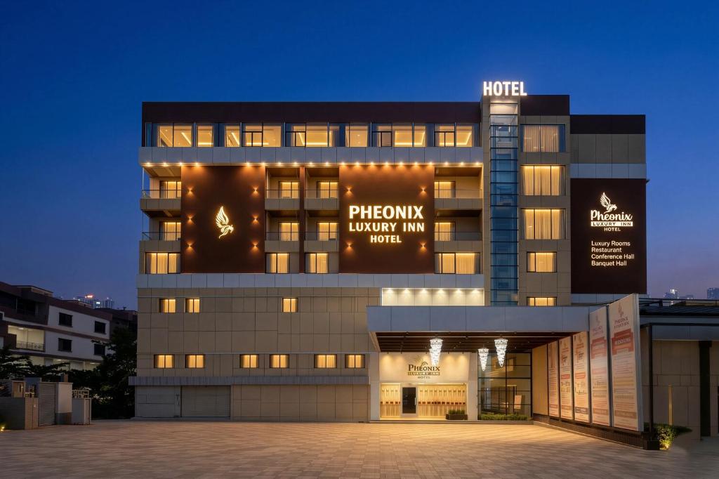 a building with a sign on the front of it at Pheonix Luxury Inn in Akolia