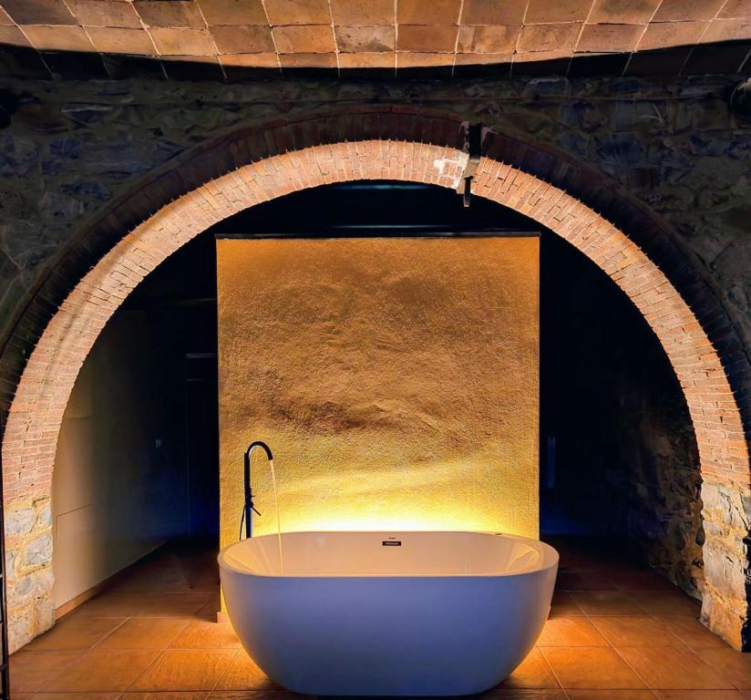 a bath tub in a room with an arch at Domus Olea BnB in Roccatederighi