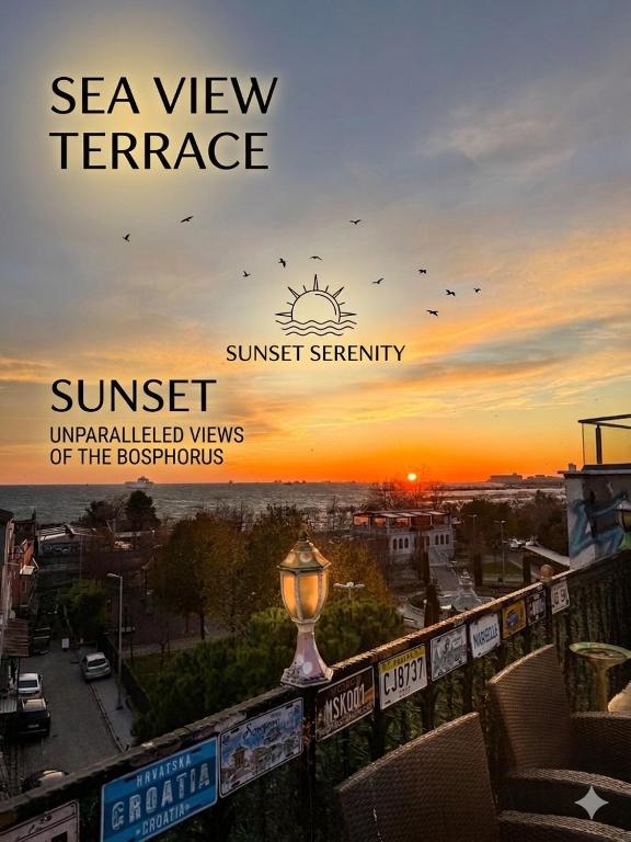a sunset over a city with a sign that readssuntrust unlimited views at Green Life Apart Hotel in Istanbul