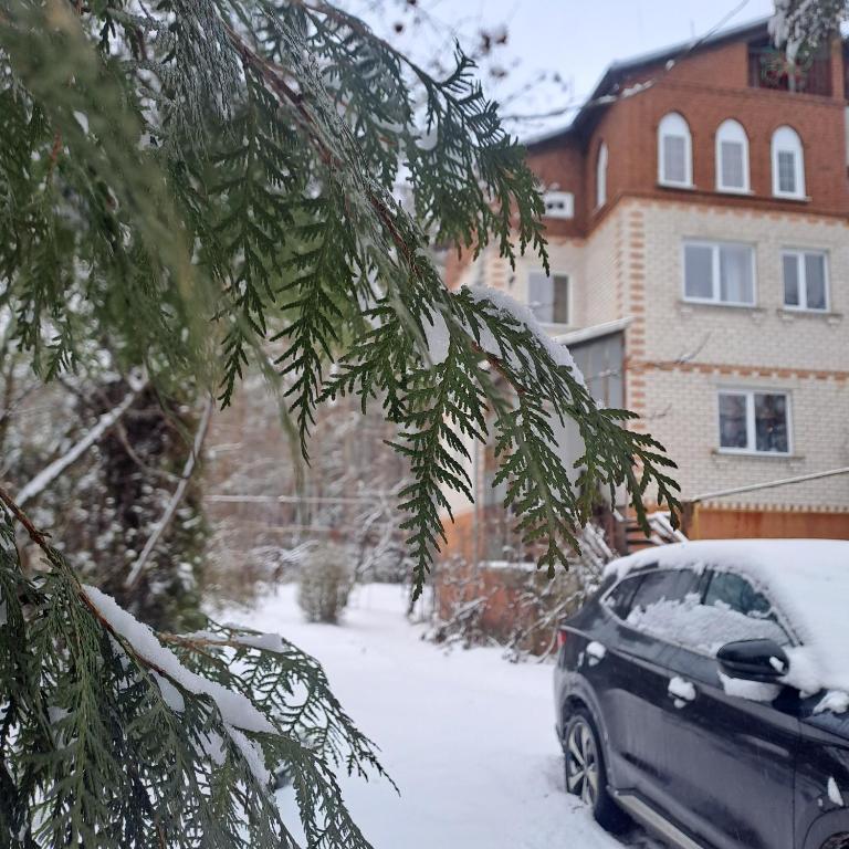 a car parked in a driveway covered in snow at Калина in Deneshi