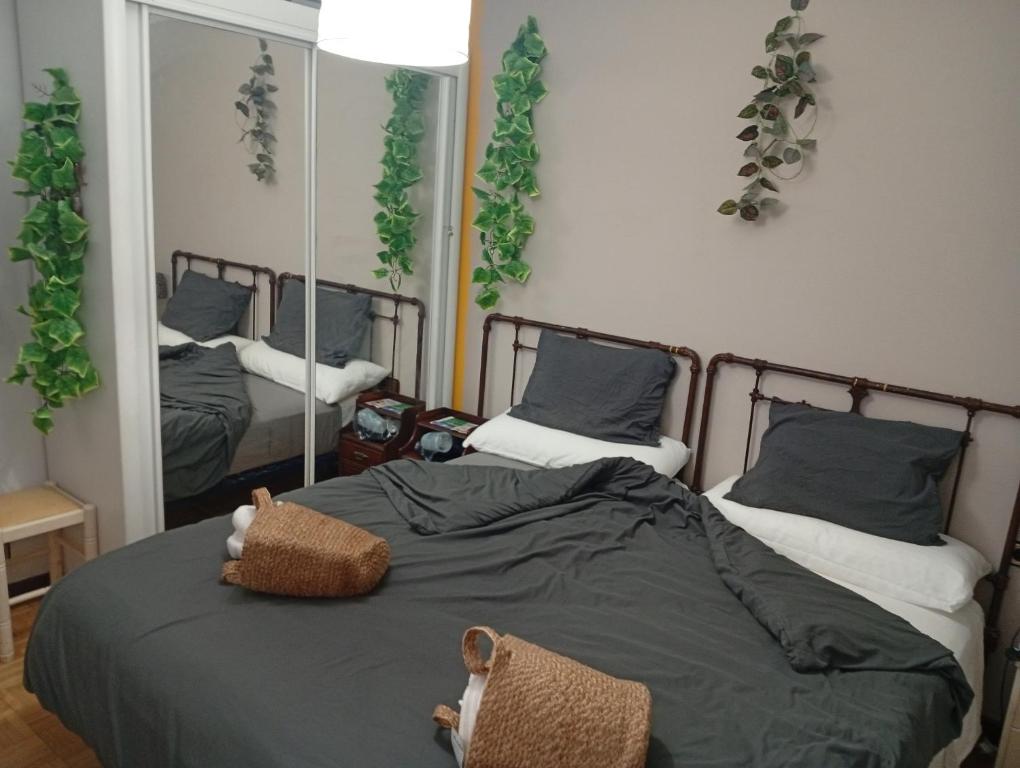 a bedroom with a bed and a mirror at Gascona con Deli in Oviedo