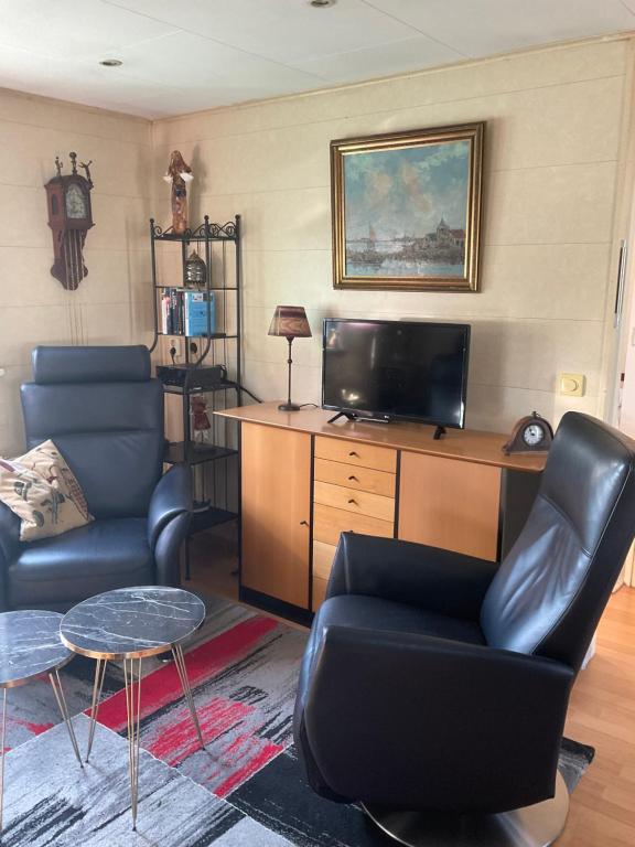 a living room with two chairs and a television at Chalet C5 in Heel