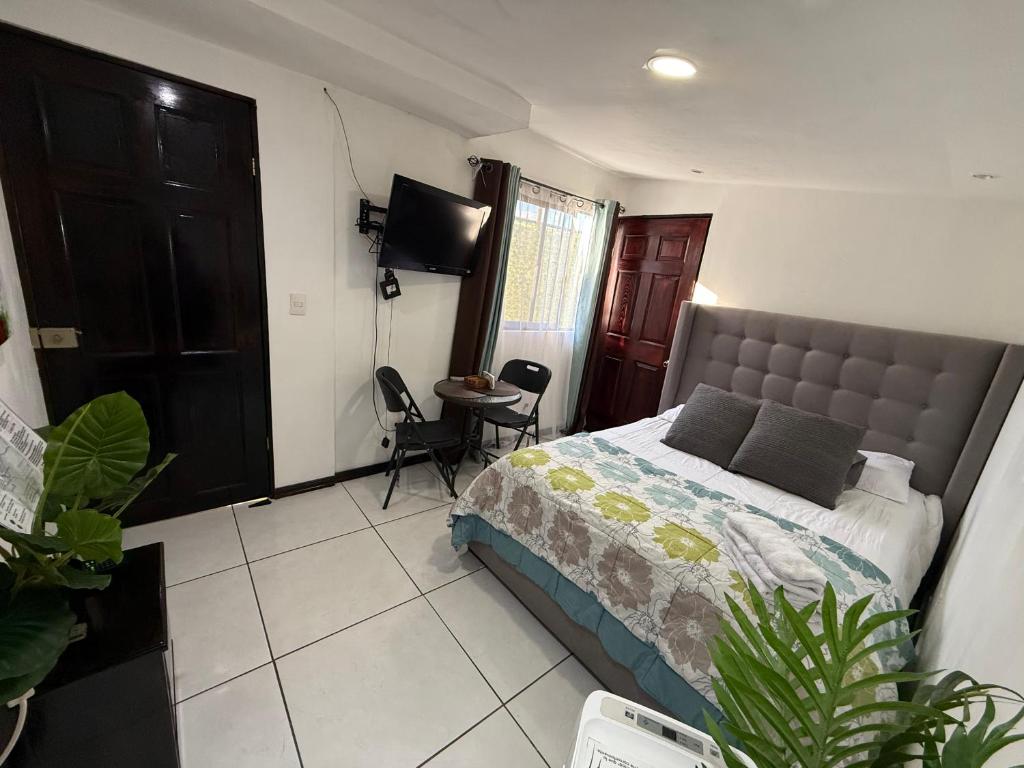 a bedroom with a bed and a television in it at Alojamiento Cereza 1 WiFi in Alajuela