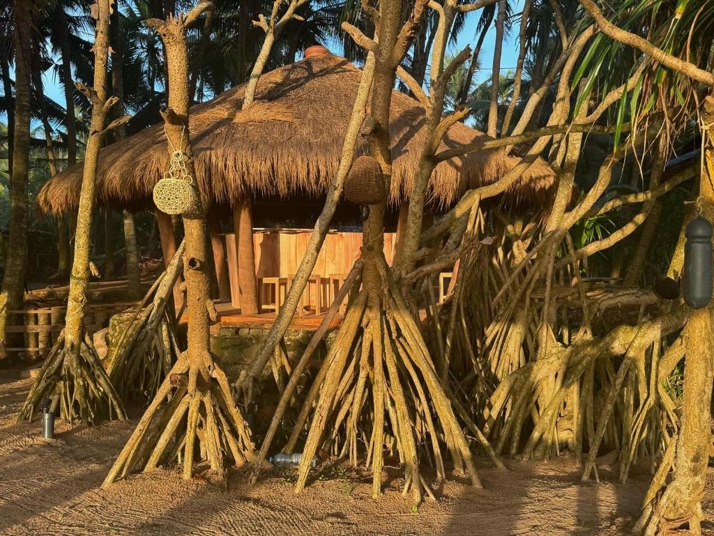 a straw hut with a thatched roof at Coconut beach in Bentota