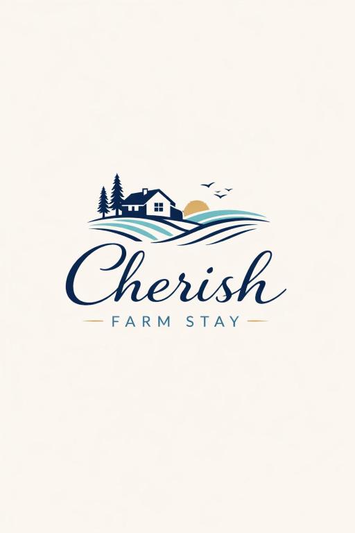 a logo for a farm stay with a house in the background at Cherish Farm Stay in Medchal