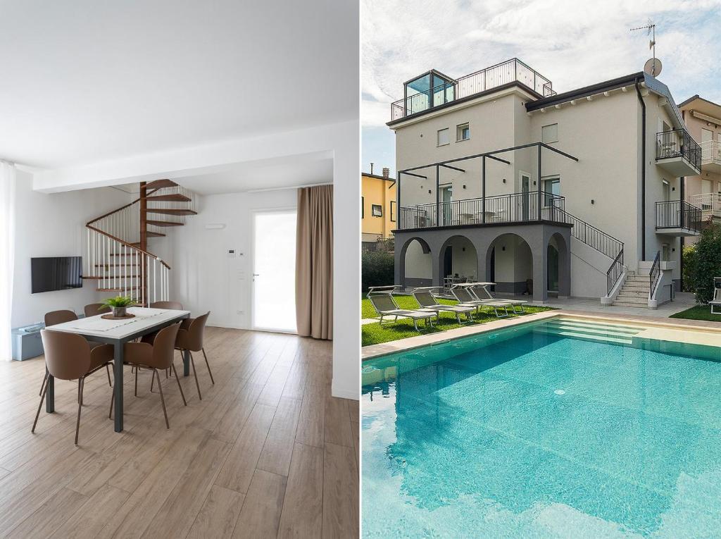 a villa with a swimming pool and a house at Maison Bellini 1 in Toscolano Maderno